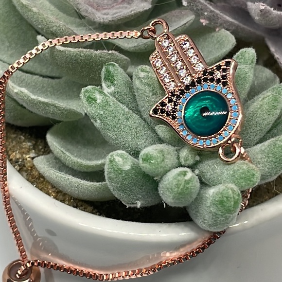 Evil Eye 🧿 Rose Gold Diamond Bracelet, adjustable - Picture 3 of 3